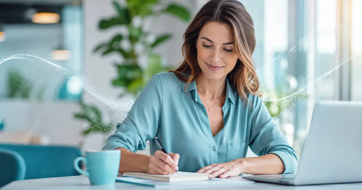 Woman working at a desk during a focused work session