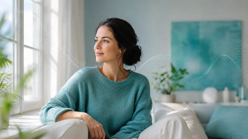 Tired woman slumped on a sofa after a coffee crash as the caffeine wears off